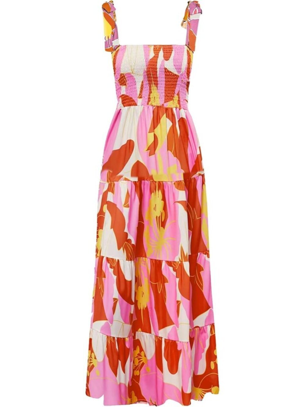 Women's Orange 1 Sleeveless Square Neck Ruffle Flowy Imported Maxi Dress - Picture 1 of 6